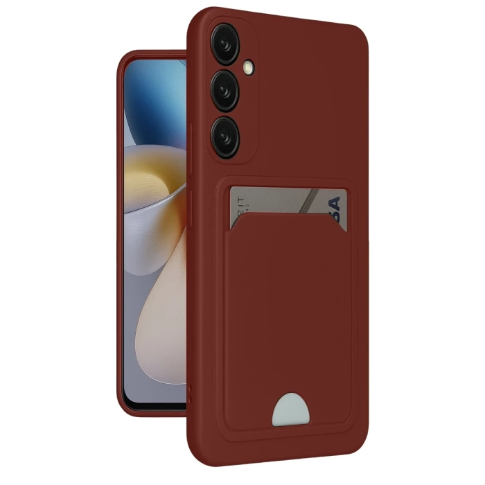 Newface Samsung Galaxy A55 5G Kılıf Kelvin Kartvizitli Silikon - Bordo