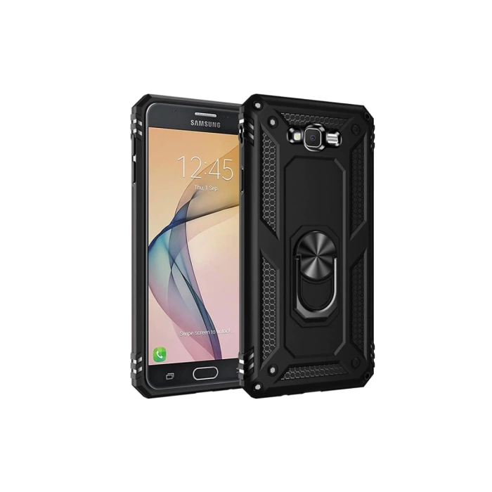 Newface Samsung Galaxy J7 Kılıf Sofya Yüzüklü Silikon Kapak - Siyah