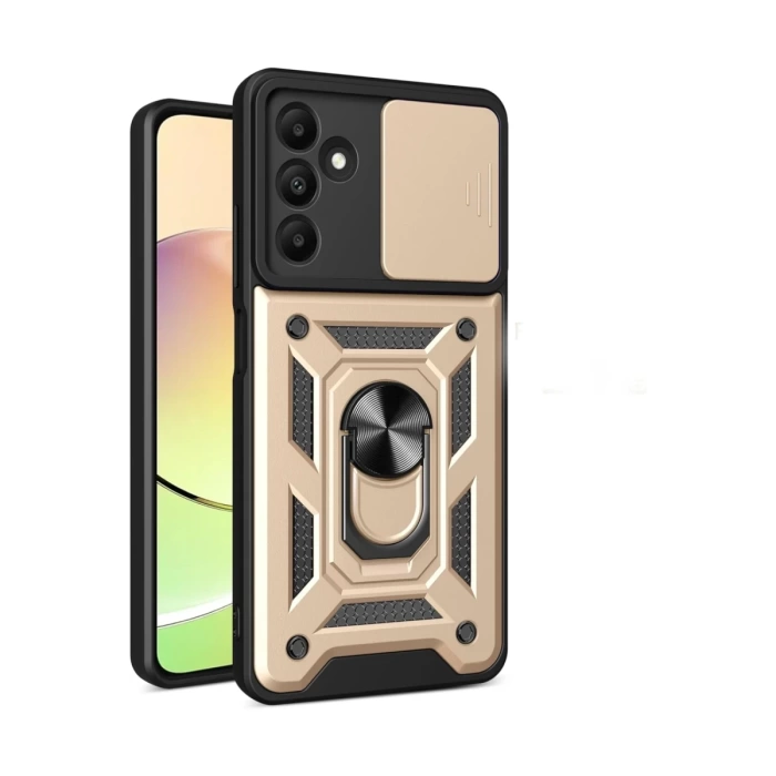 Newface Samsung Galaxy M15 Kılıf Pars Lens Yüzüklü Silikon - Gold