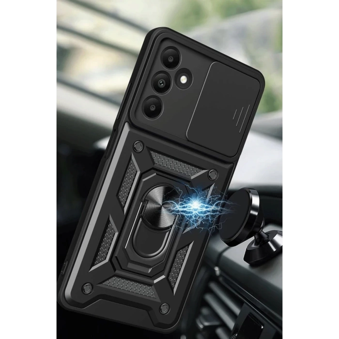 Newface Samsung Galaxy M15 Kılıf Pars Lens Yüzüklü Silikon - Lacivert