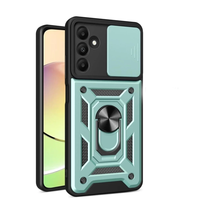 Newface Samsung Galaxy M15 Kılıf Pars Lens Yüzüklü Silikon - Yeşil