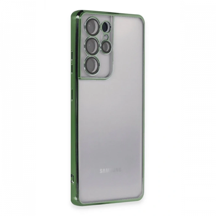 Newface Samsung Galaxy S21 Ultra Kılıf Razer Lensli Silikon - Yeşil