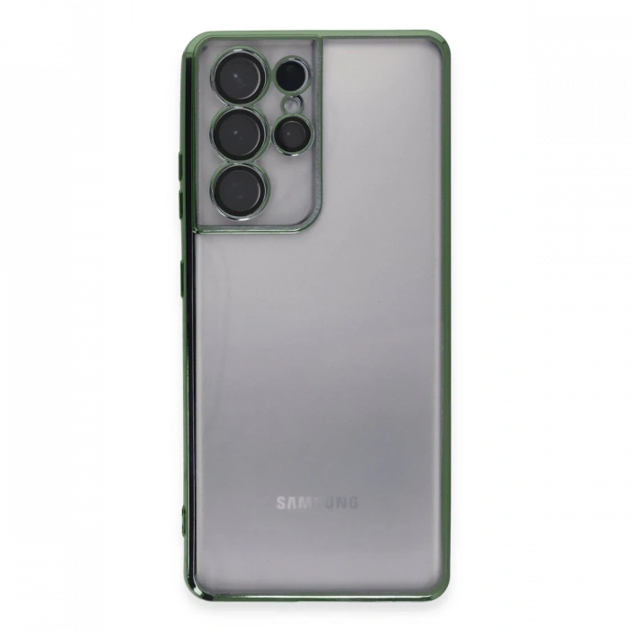 Newface Samsung Galaxy S21 Ultra Kılıf Razer Lensli Silikon - Yeşil