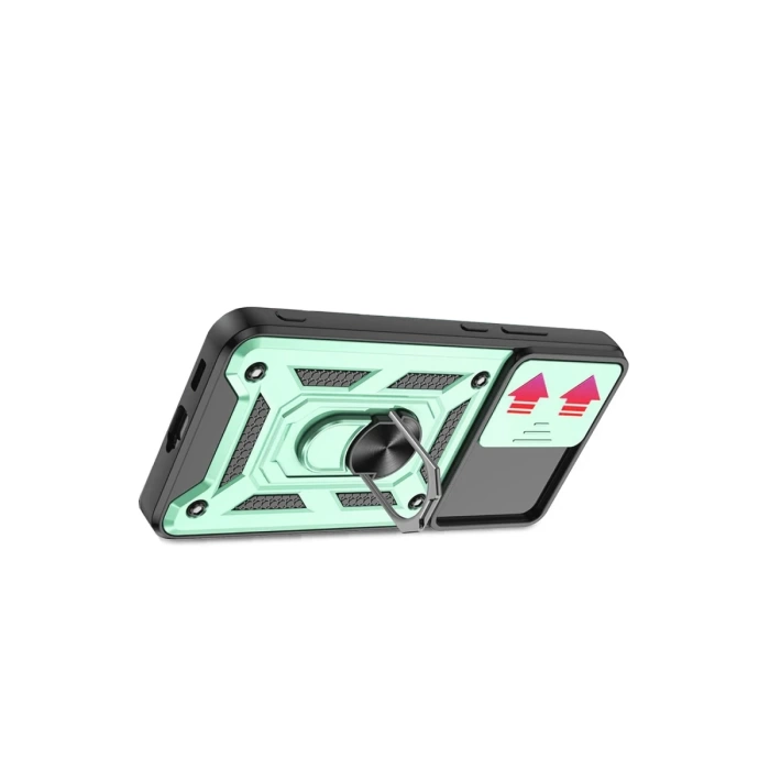 Newface Samsung Galaxy S22 Kılıf Pars Lens Yüzüklü Silikon - Yeşil