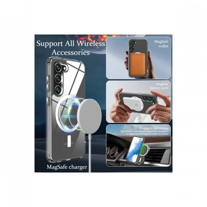 Samsung Galaxy S23 Kılıf Magneticsafe Şeffaf Silikon - Şeffaf