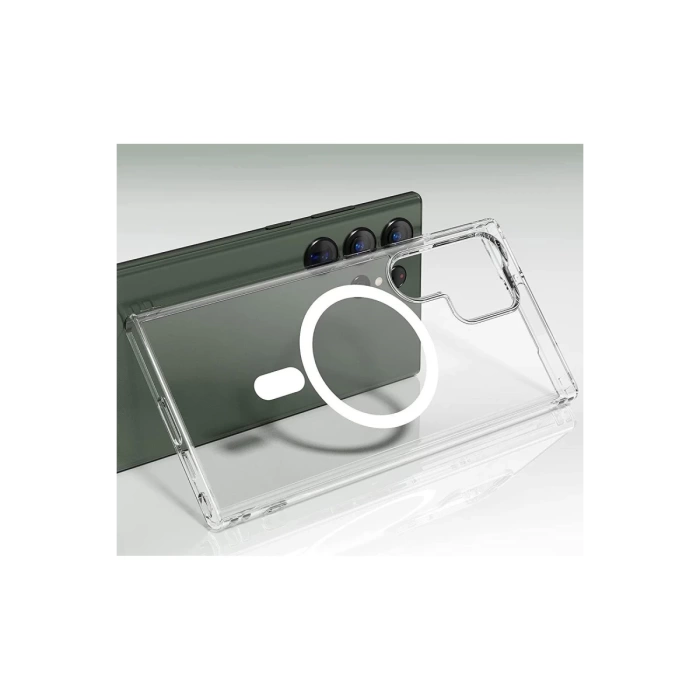 Newface Samsung Galaxy S23 Ultra Kılıf Magneticsafe Şeffaf Silikon - Şeffaf