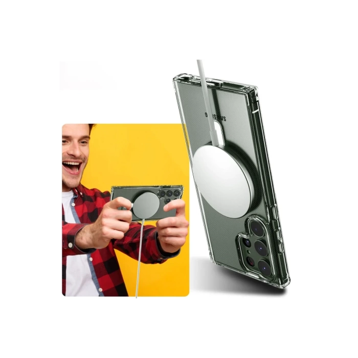 Newface Samsung Galaxy S23 Ultra Kılıf Magneticsafe Şeffaf Silikon - Şeffaf