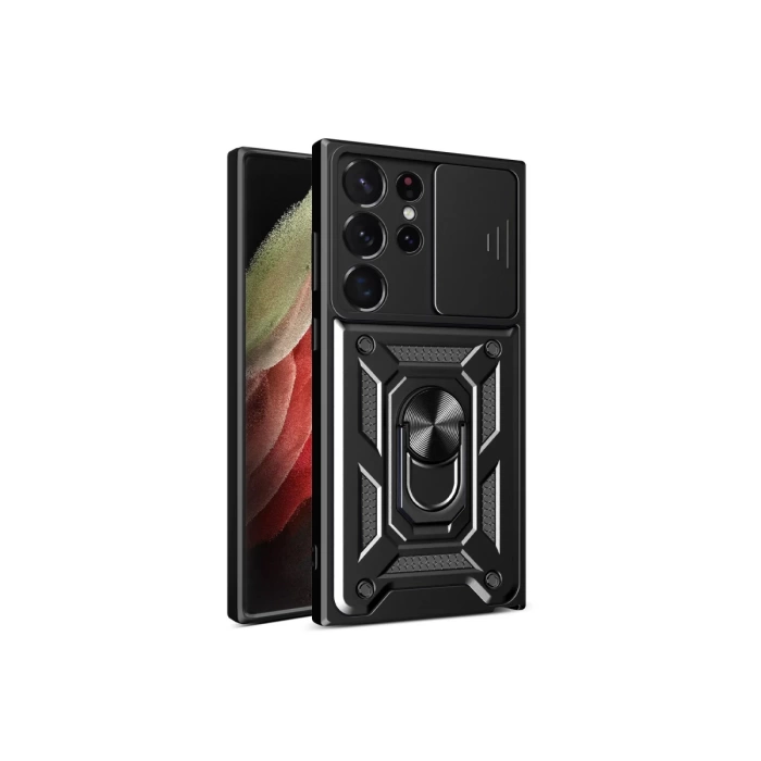 Newface Samsung Galaxy S23 Ultra Kılıf Pars Lens Yüzüklü Silikon