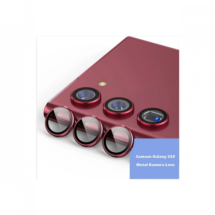 Newface Samsung Galaxy S23 Ultra Metal Kamera Lens - Kırmızı