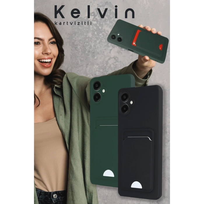 Newface Samsung Galaxy S24 FE Kılıf Kelvin Kartvizitli Silikon - Koyu Yeşil