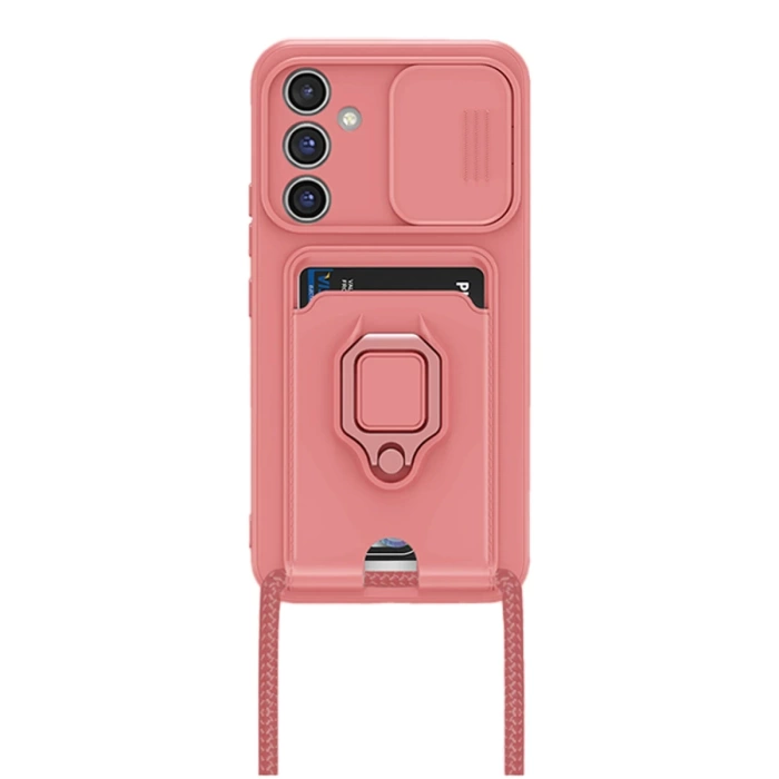 Newface Samsung Galaxy S24 FE Kılıf Zuma Kartvizitli Yüzüklü Silikon - Pembe