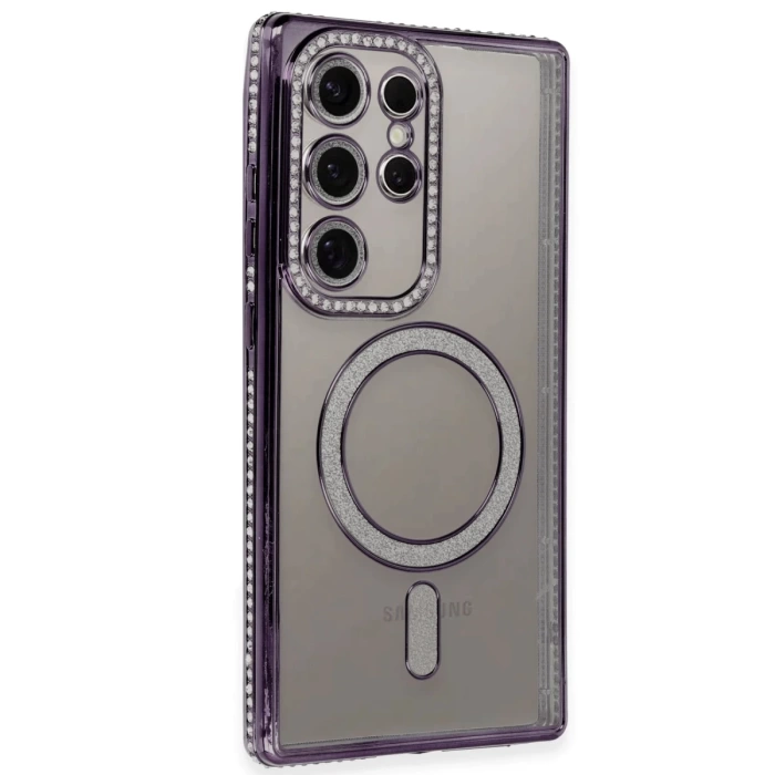 Newface Samsung Galaxy S24 Ultra Kılıf Joke Simli Magneticsafe Kılıf - Derin Mor