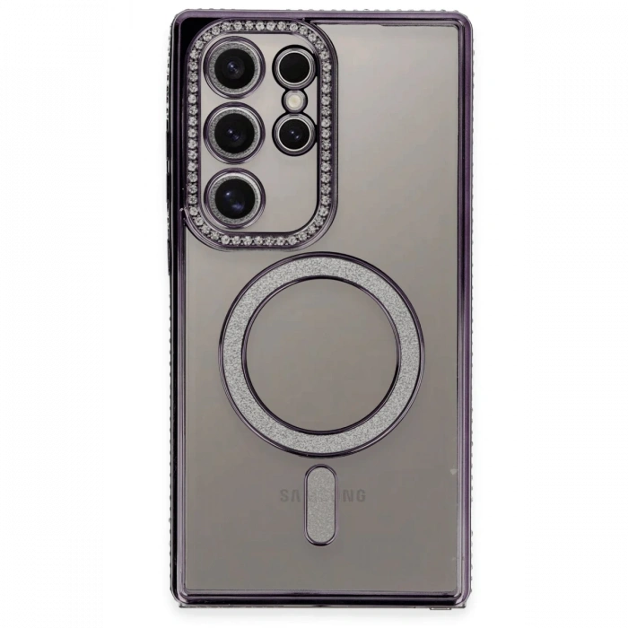Newface Samsung Galaxy S24 Ultra Kılıf Joke Simli Magneticsafe Kılıf - Derin Mor