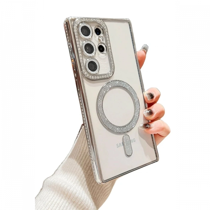 Newface Samsung Galaxy S24 Ultra Kılıf Joke Simli Magneticsafe Kılıf - Derin Mor