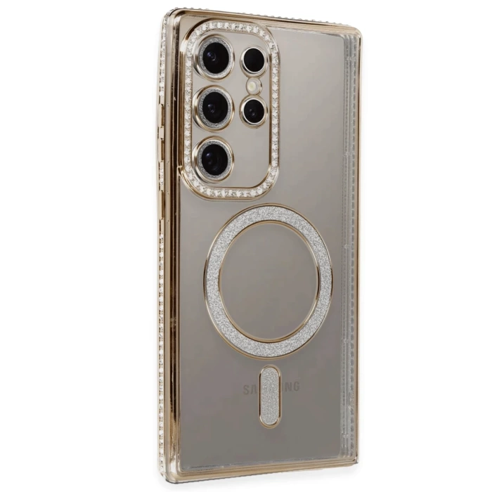 Newface Samsung Galaxy S24 Ultra Kılıf Joke Simli Magneticsafe Kılıf - Gold