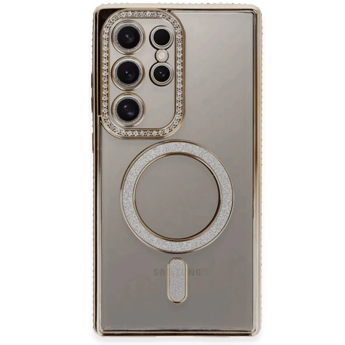 Newface Samsung Galaxy S24 Ultra Kılıf Joke Simli Magneticsafe Kılıf - Gold