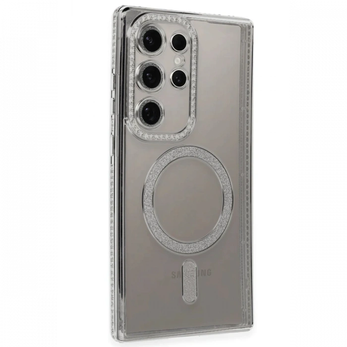 Newface Samsung Galaxy S24 Ultra Kılıf Joke Simli Magneticsafe Kılıf - Gümüş