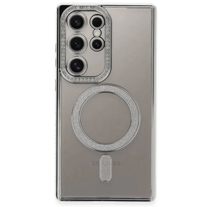 Newface Samsung Galaxy S24 Ultra Kılıf Joke Simli Magneticsafe Kılıf - Gümüş