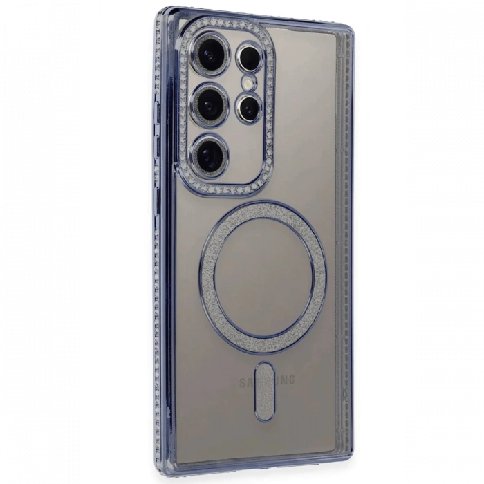 Newface Samsung Galaxy S24 Ultra Kılıf Joke Simli Magneticsafe Kılıf - Mavi