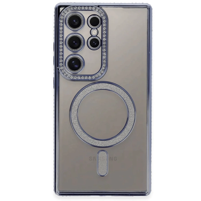 Newface Samsung Galaxy S24 Ultra Kılıf Joke Simli Magneticsafe Kılıf - Mavi