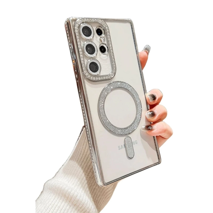 Newface Samsung Galaxy S24 Ultra Kılıf Joke Simli Magneticsafe Kılıf - Mavi