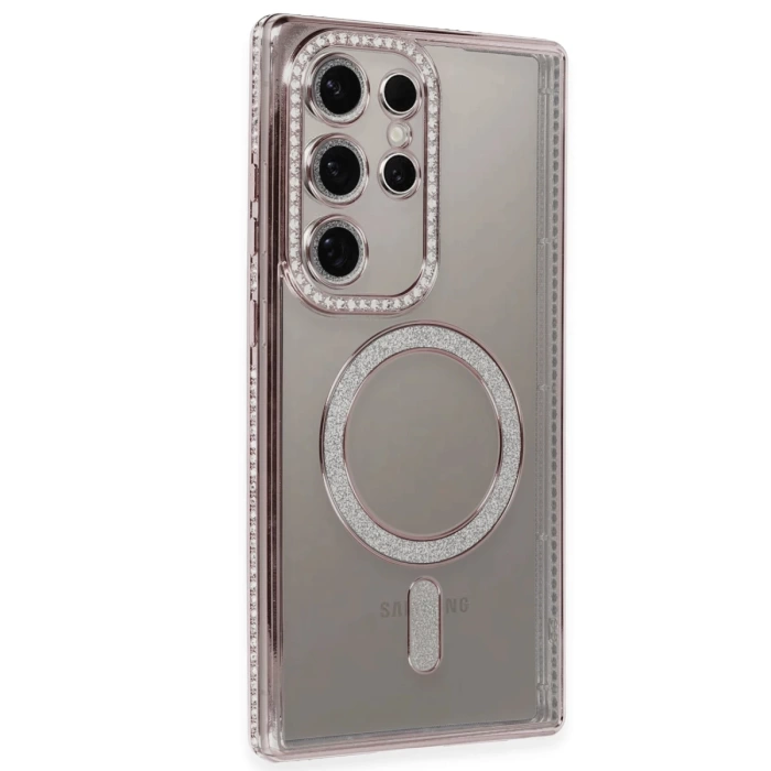 Newface Samsung Galaxy S24 Ultra Kılıf Joke Simli Magneticsafe Kılıf - Pembe