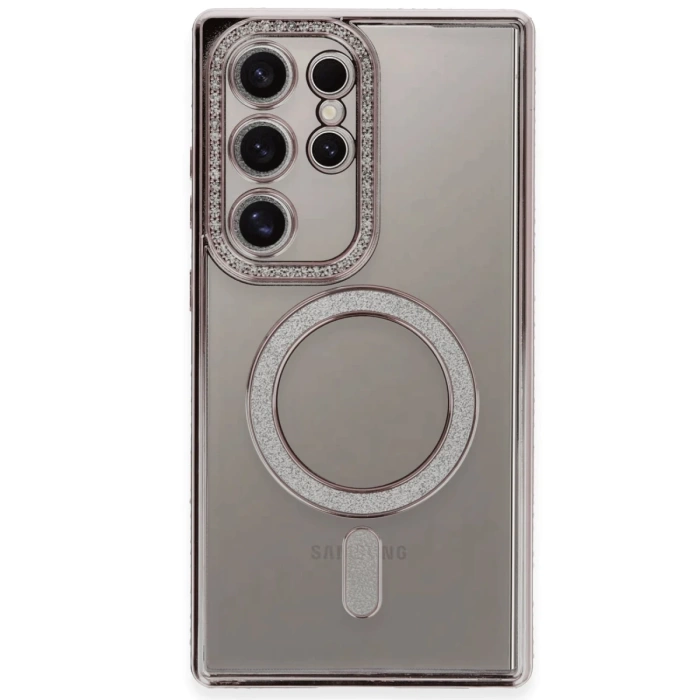 Newface Samsung Galaxy S24 Ultra Kılıf Joke Simli Magneticsafe Kılıf - Pembe