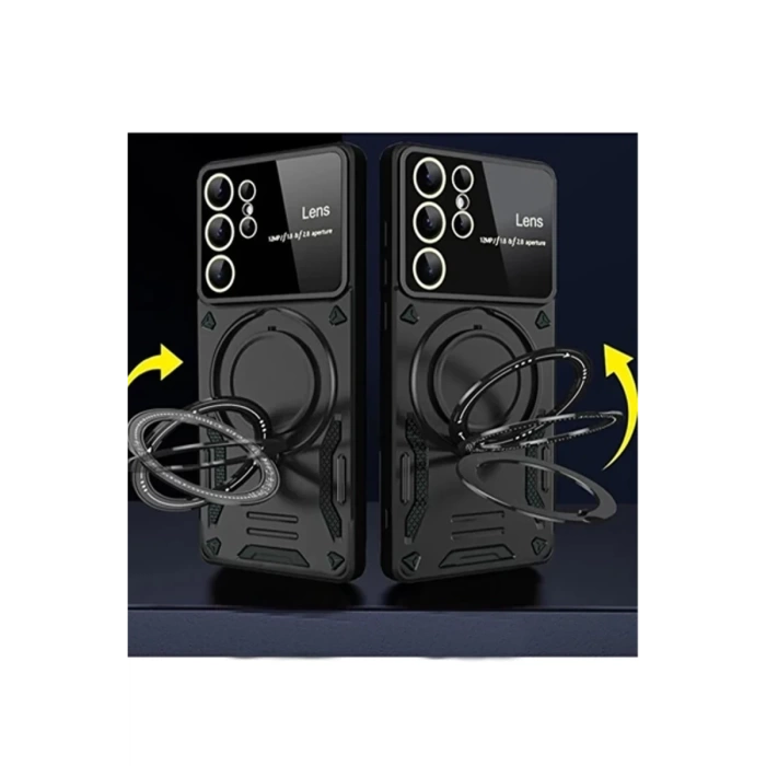 Newface Samsung Galaxy S24 Ultra Kılıf Joy Lens Standlı Kapak - Lacivert