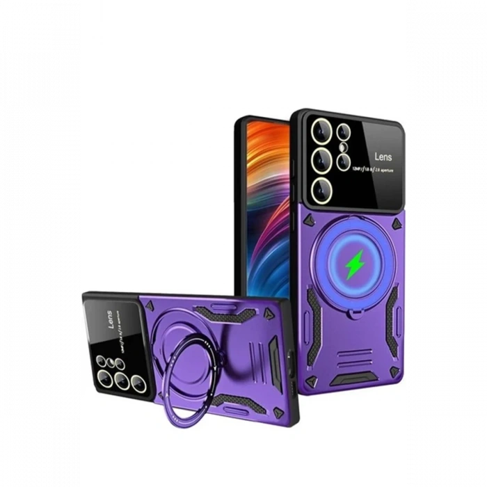 Newface Samsung Galaxy S24 Ultra Kılıf Joy Lens Standlı Kapak - Mor