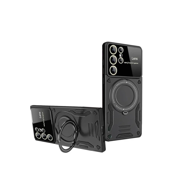Newface Samsung Galaxy S24 Ultra Kılıf Joy Lens Standlı Kapak - Siyah