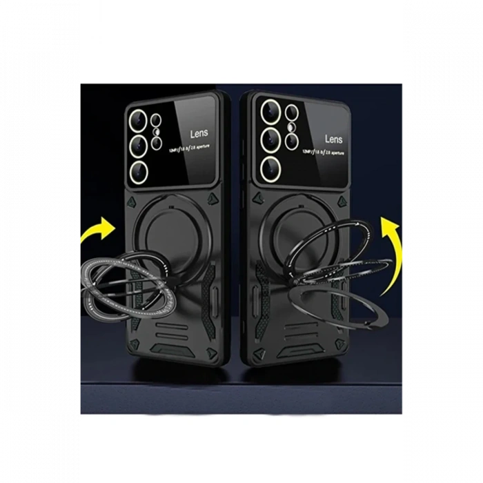 Newface Samsung Galaxy S24 Ultra Kılıf Joy Lens Standlı Kapak - Siyah