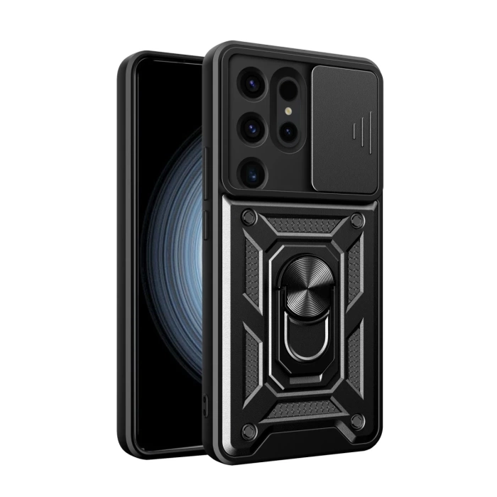 Newface Samsung Galaxy S24 Ultra Kılıf Pars Lens Yüzüklü Silikon