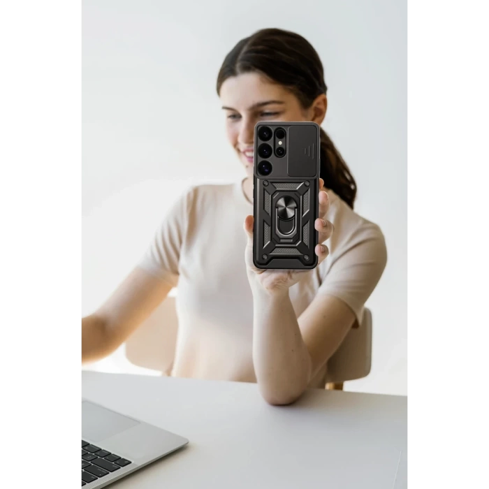 Newface Samsung Galaxy S25 Ultra Kılıf Pars Lens Yüzüklü Silikon