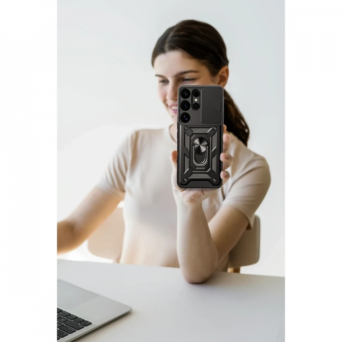 Newface Samsung Galaxy S25 Ultra Kılıf Pars Lens Yüzüklü Silikon