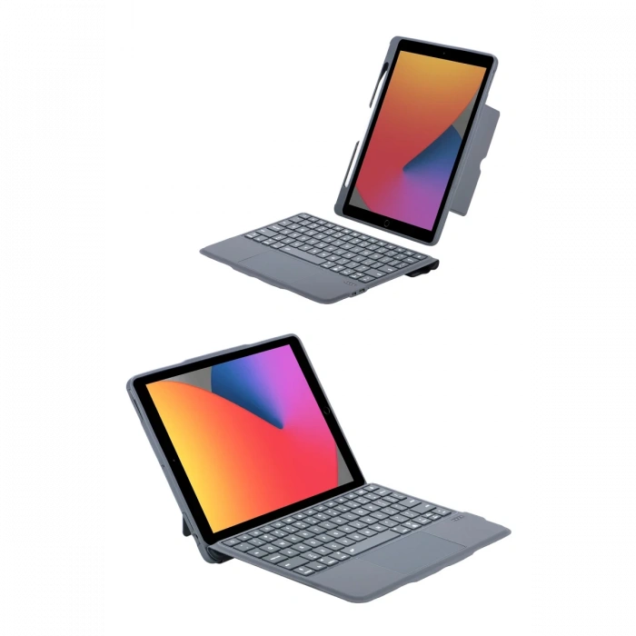 T5506D iPad 10.2 (9.Nesil) Kılıf Palermo Ledli Klavyeli Standlı Tablet Kılıfı - Siyah