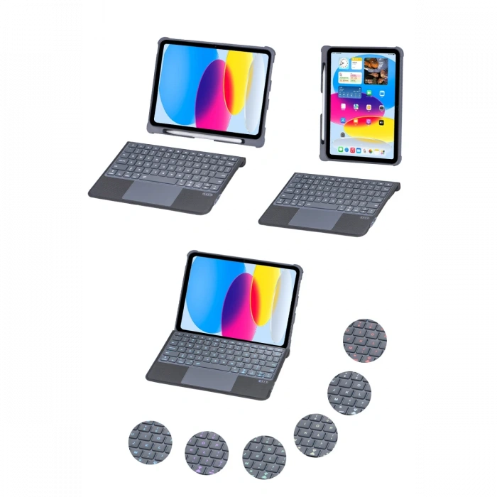 Newface T5508D iPad 2022 10.9 (10.Nesil) Kılıf Palermo Ledli Klavyeli Standlı Tablet Kılıfı - Siyah