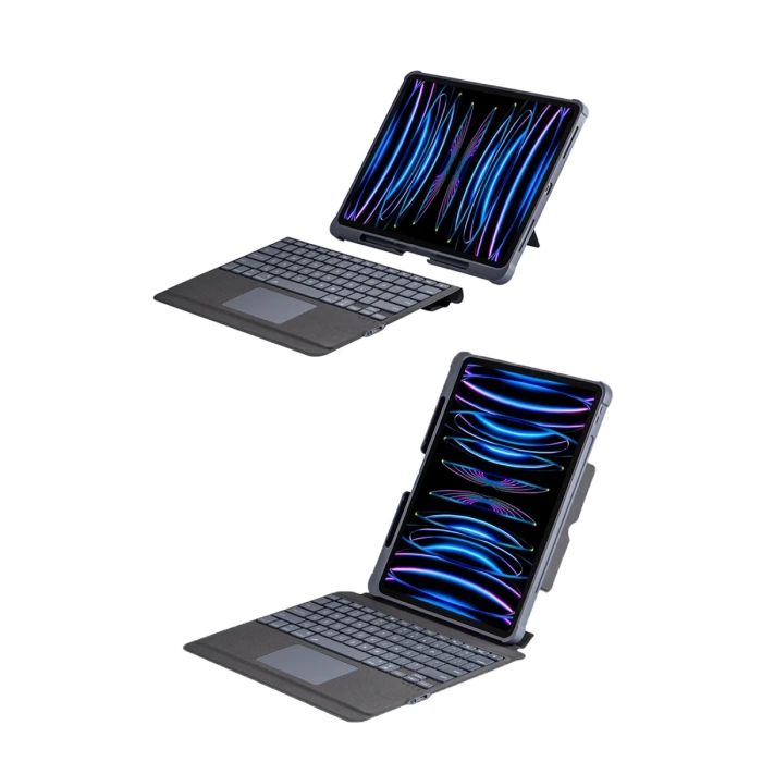 Newface T5509D iPad Pro 12.9 (2022) Kılıf Palermo Ledli Klavyeli Standlı Tablet Kılıfı - Siyah