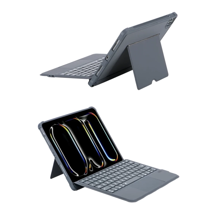 Newface T5510D iPad Pro 13 (2024) Kılıf Palermo Ledli Klavyeli Standlı Tablet Kılıfı - Siyah