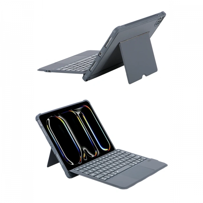 T5510D iPad Pro 13 (2024) Kılıf Palermo Ledli Klavyeli Standlı Tablet Kılıfı - Siyah