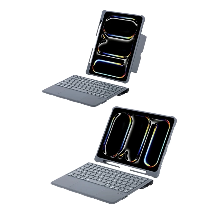 Newface T5510D iPad Pro 13 (2024) Kılıf Palermo Ledli Klavyeli Standlı Tablet Kılıfı - Siyah