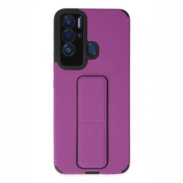 Newface Tecno Pova Neo Kılıf Mega Standlı Silikon - Mor
