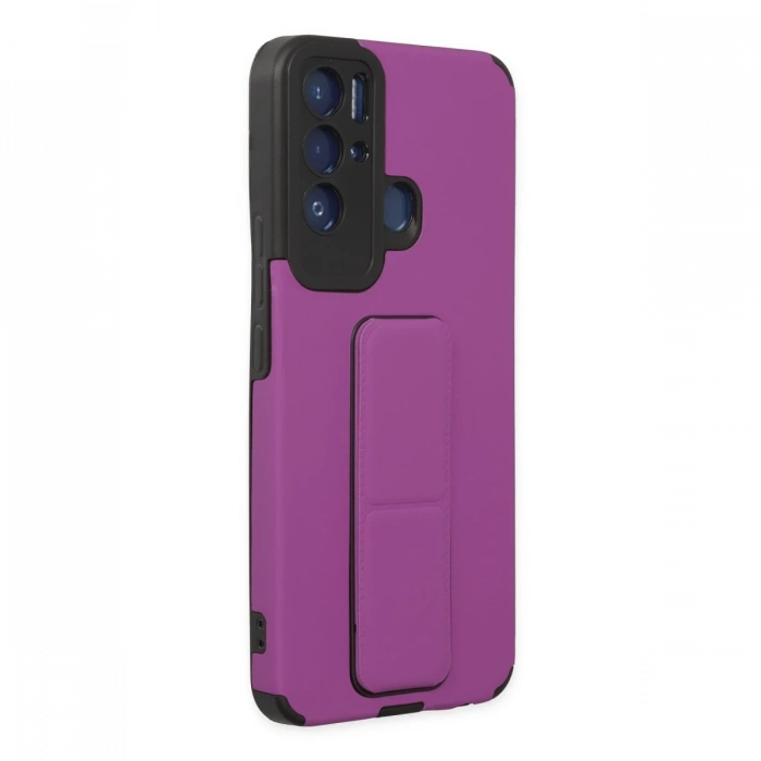 Newface Tecno Pova Neo Kılıf Mega Standlı Silikon - Mor