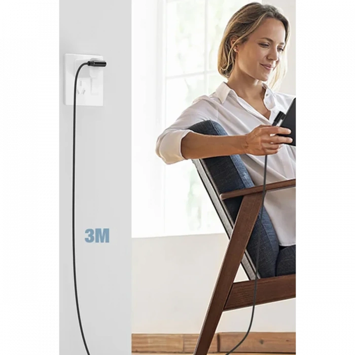 USB to Lightning 3M 2.4A Kablo - Siyah