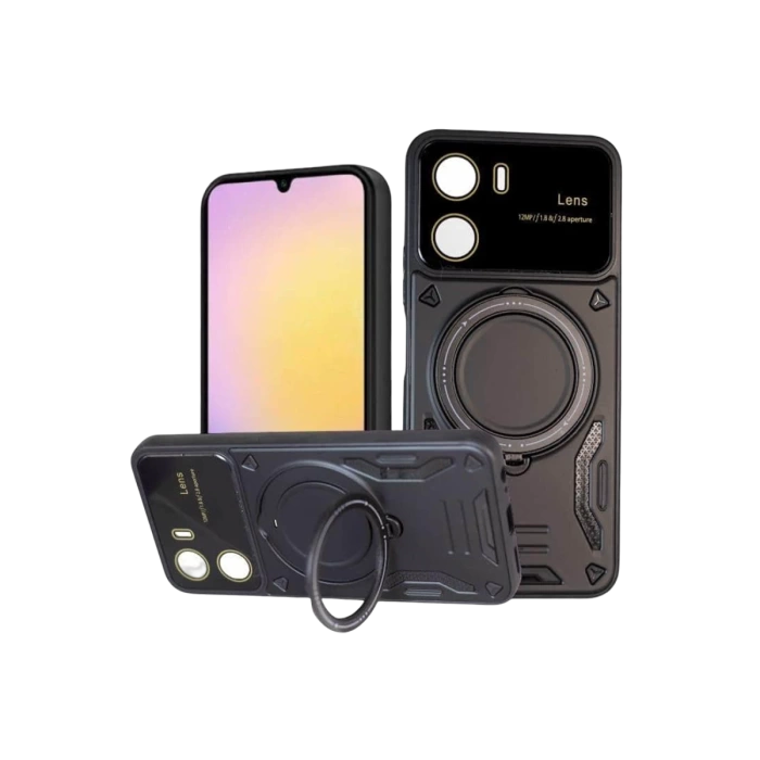 Newface Vivo Y16 Kılıf Joy Lens Standlı Kapak - Siyah