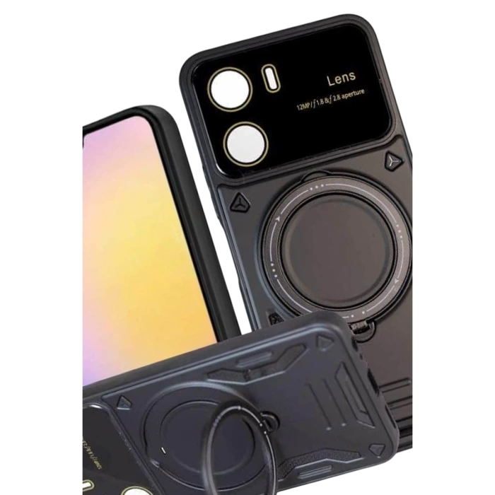 Newface Vivo Y16 Kılıf Joy Lens Standlı Kapak - Siyah