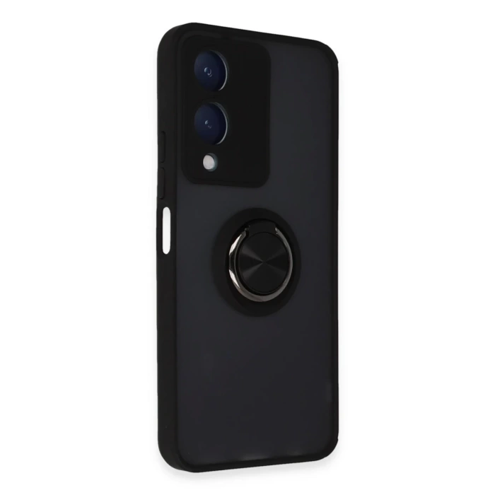 Newface Vivo Y17S Kılıf Montreal Yüzüklü Silikon Kapak - Siyah