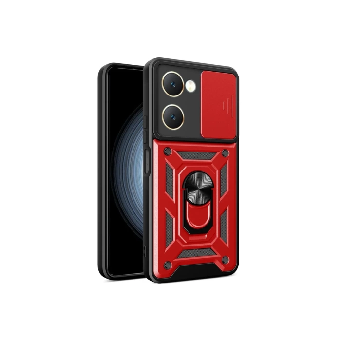 Newface Vivo Y18 Kılıf Pars Lens Yüzüklü Silikon - Kırmızı