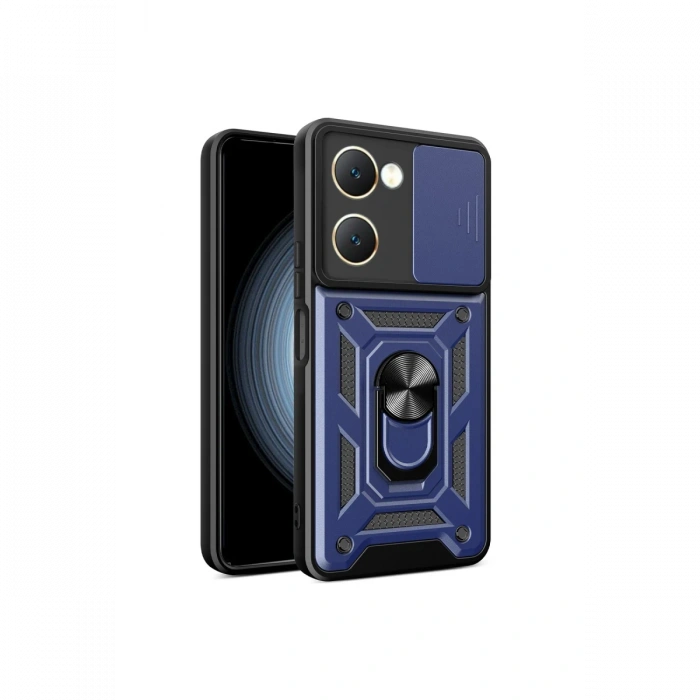 Newface Vivo Y18 Kılıf Pars Lens Yüzüklü Silikon - Lacivert