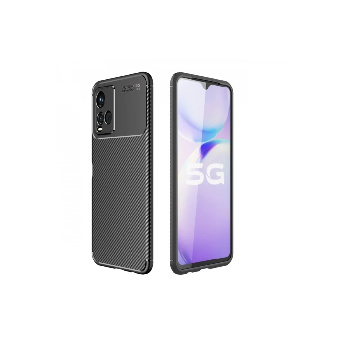 Newface Vivo Y21S Kılıf Auto Focus Karbon Kapak - Siyah