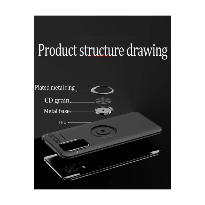 Newface Xiaomi Mi 10 Lite Kılıf Range Yüzüklü Silikon - Siyah